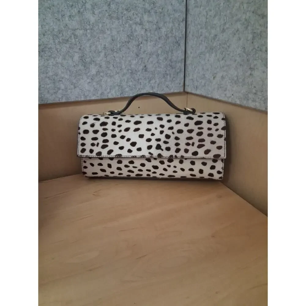 Divina Firenze Animal Print Satchel Top Handle Bag Detachable Strap White Brown